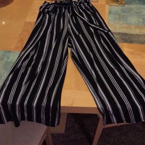 Black and white soft silk like dress pants
